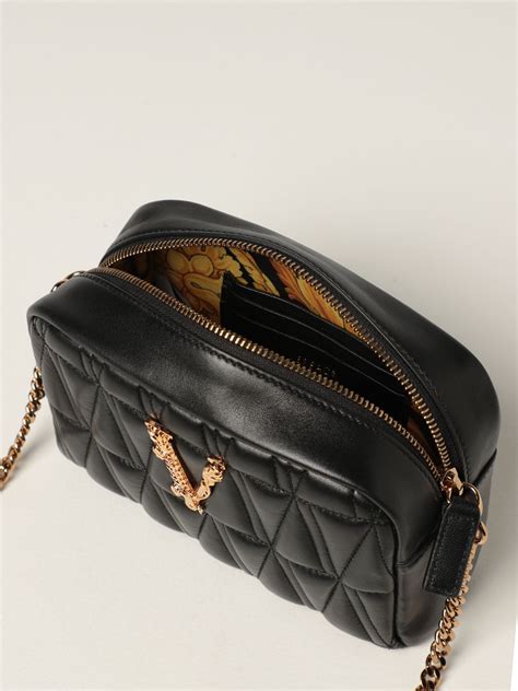 versace collection leather fold-over crossbody bag|Versace shoulder bags for women.